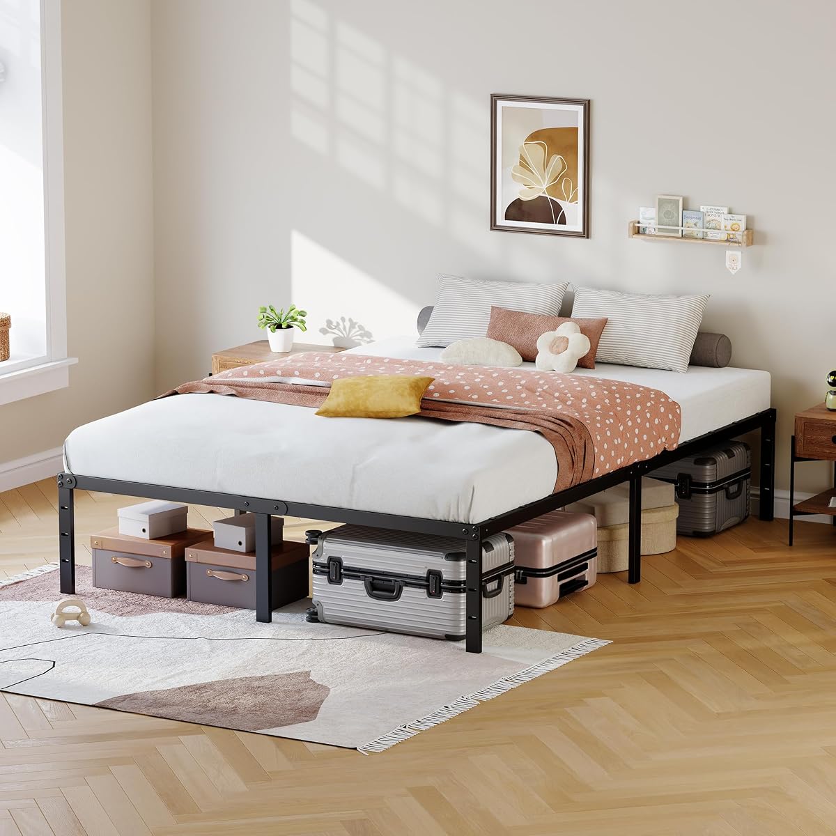 Full Bed Frame, 14 Inch Full Size Metal Platform Bed Frame, Black