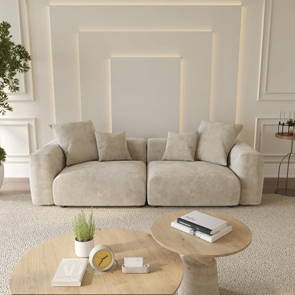 Cloud Couch Modular Sectional Sofa,102inch Corduroy Couch 2 Seater LoveSofa,Beige Convertible Sectional Sofa for Living Room, Cushion Covers Removable& Washable
