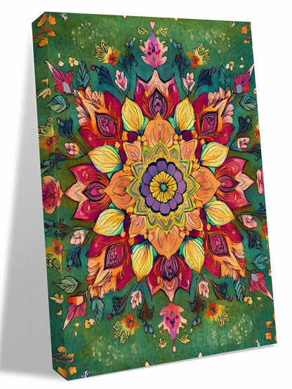 NuYeBiofx Boho Colorful Flower Canvas Wall Art Prints,48"x32" Framed Picture Artwork Farmhouse Blossom Floral on Green Printed Canvas Oil Painting for Living Room Bedroom Office,Ready to Hang