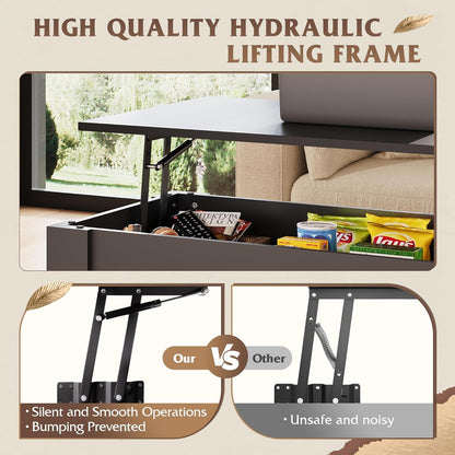 Coffee Table, 39" Lift Top Coffee Table with Hidden Compartment, Storage Shelf and Lifting Top for Home Living Room, Office and Reception Room, Black