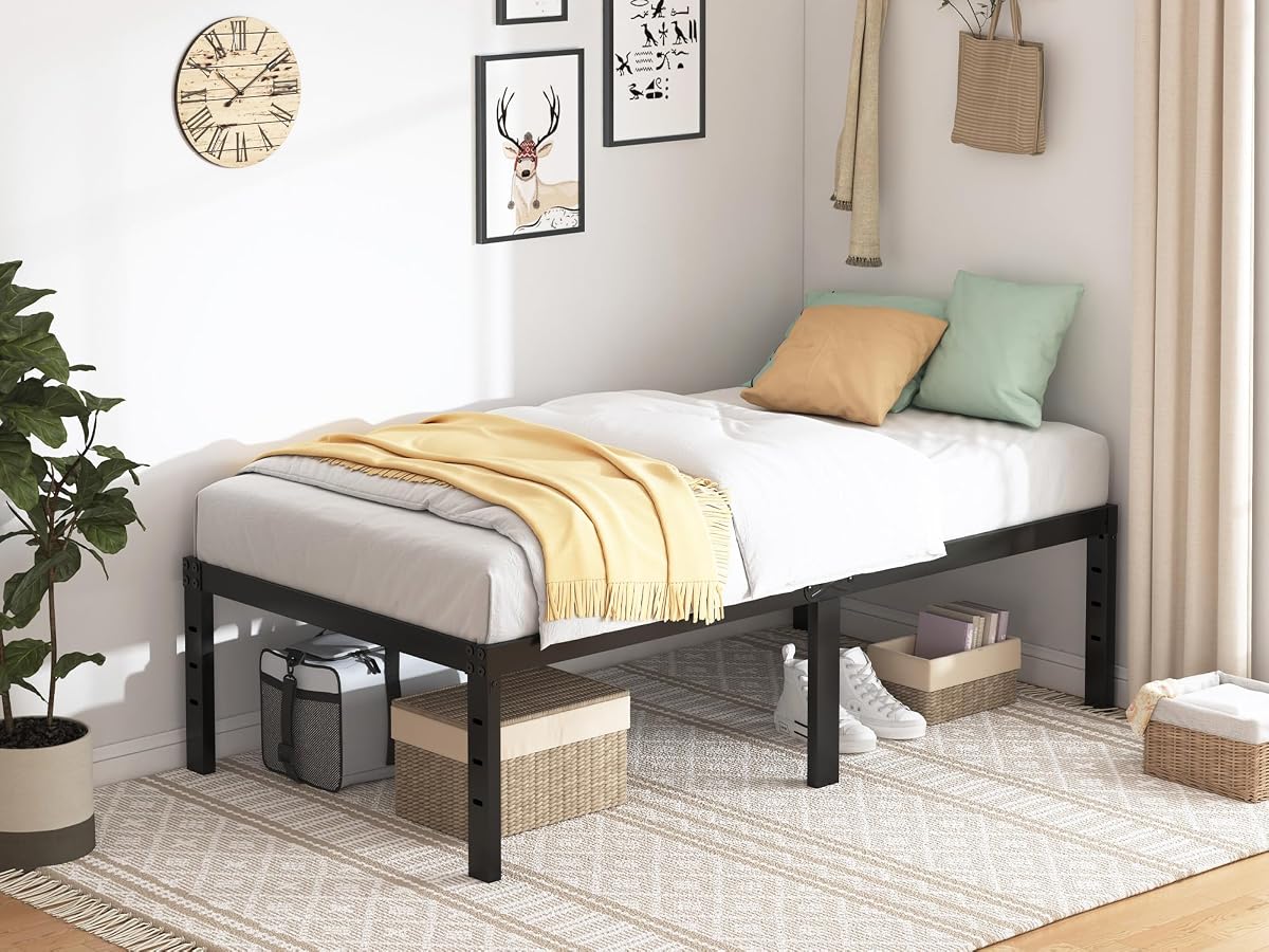 Sturdy Twin Bed Frame in White Wood