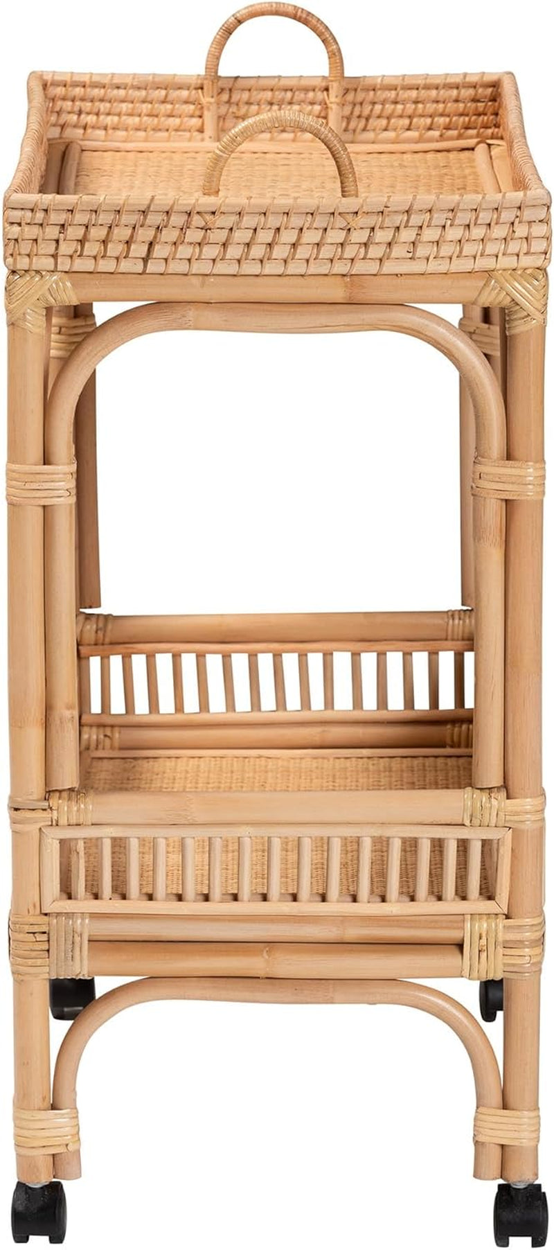 Lombok Natural Rattan Wine Cart, 2-Tier