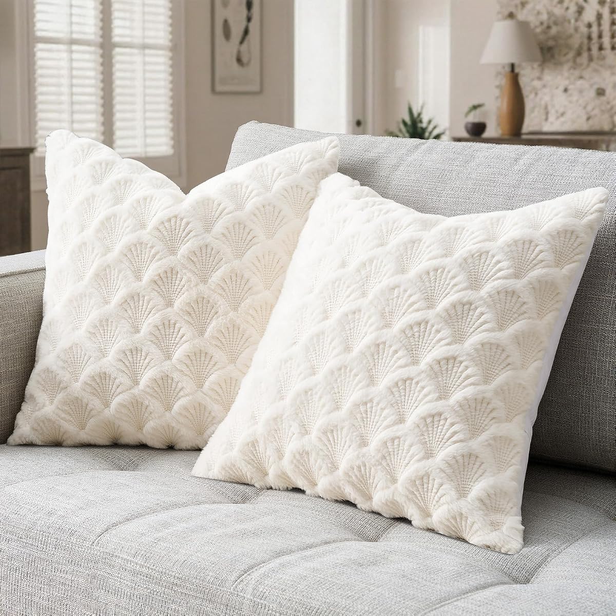 Boho Pillow Covers 18x18 Inch Set of 2 Decorative Throw Pillow Covers for Sofa Couch Living Room Bedroom Bohemia Modern Farmhouse Cream Fur Cute Pillows Home Decor