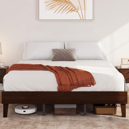 Yaheetech King Size Solid Wood Platform Bed Frame Low-Profile Dark Walnut