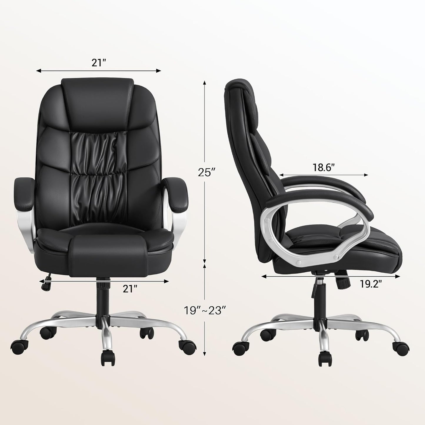 Office Chair High Back Computer Desk Chair, PU Leather Adjustable Height Modern Executive Swivel Task Chair with Padded Armrests and Lumbar Support (Black)