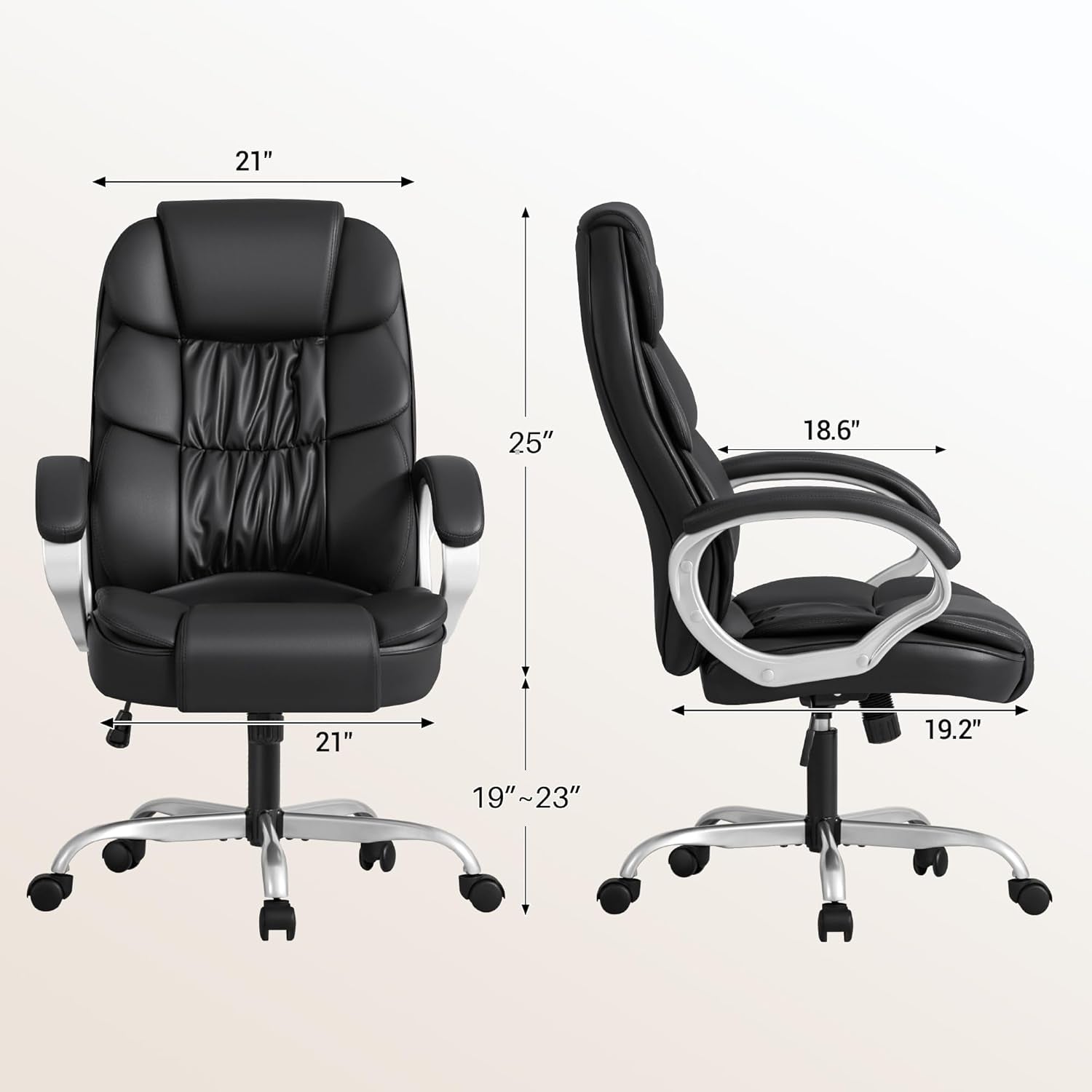 Office Chair High Back Computer Desk Chair, PU Leather Adjustable Height Modern Executive Swivel Task Chair with Padded Armrests and Lumbar Support (Black)
