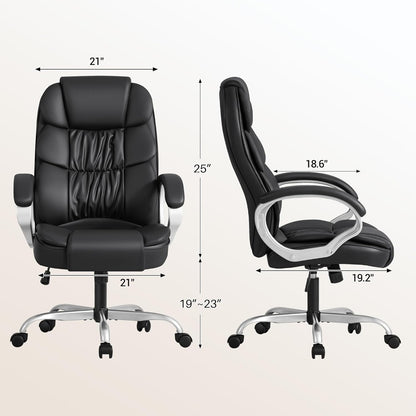Office Chair High Back Computer Desk Chair, PU Leather Adjustable Height Modern Executive Swivel Task Chair with Padded Armrests and Lumbar Support (Black)