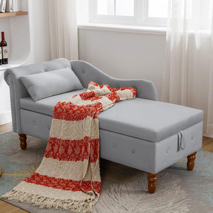 Majnesvon Velvet Chaise Lounge with Storage, Classic Style with Pillow