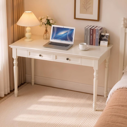 White Writing Desks with Drawers, 47" French Country Style