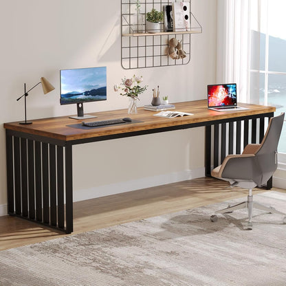 Tribesigns 78.74" Extra Long Computer Desk for 2 Person, Double Long Desk with Heavy Duty Metal Frame, Double Workstation Study Table for Home Office (Without Chair) (Brown & Black)