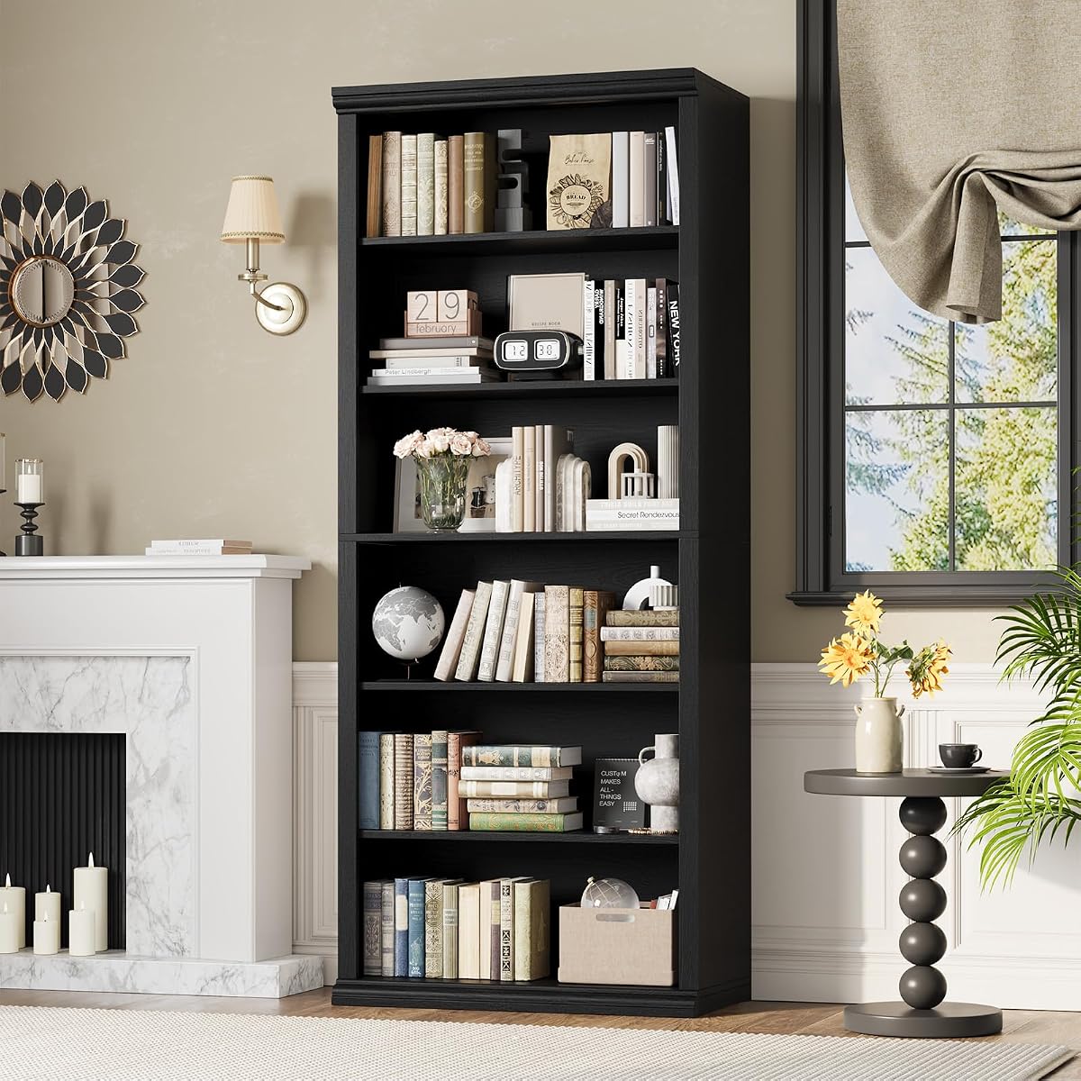 Bookcase and Bookshelves, 28" W Tall Bookshelf with Elegant Design, 6 Tiers Spacious Book Storage, Freestanding Book Organizer, Display Library Shelf for Home Office, Living Room & Study Room