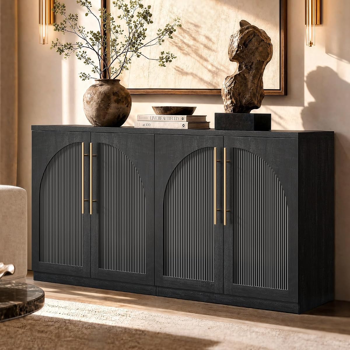 Arched Sideboard Cabinets, Modular Buffet Table, Black