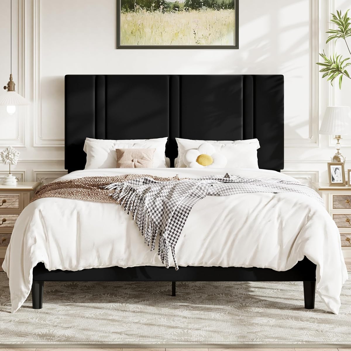 Queen Wood Bed Frame with Adjustable Head