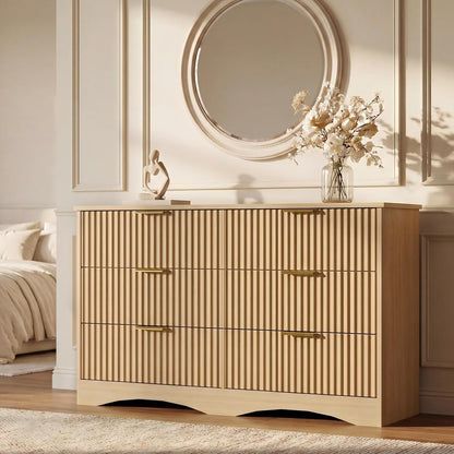 Dresser for Bedroom, 47.2" Fluted Wood Chest of Drawers, Natural