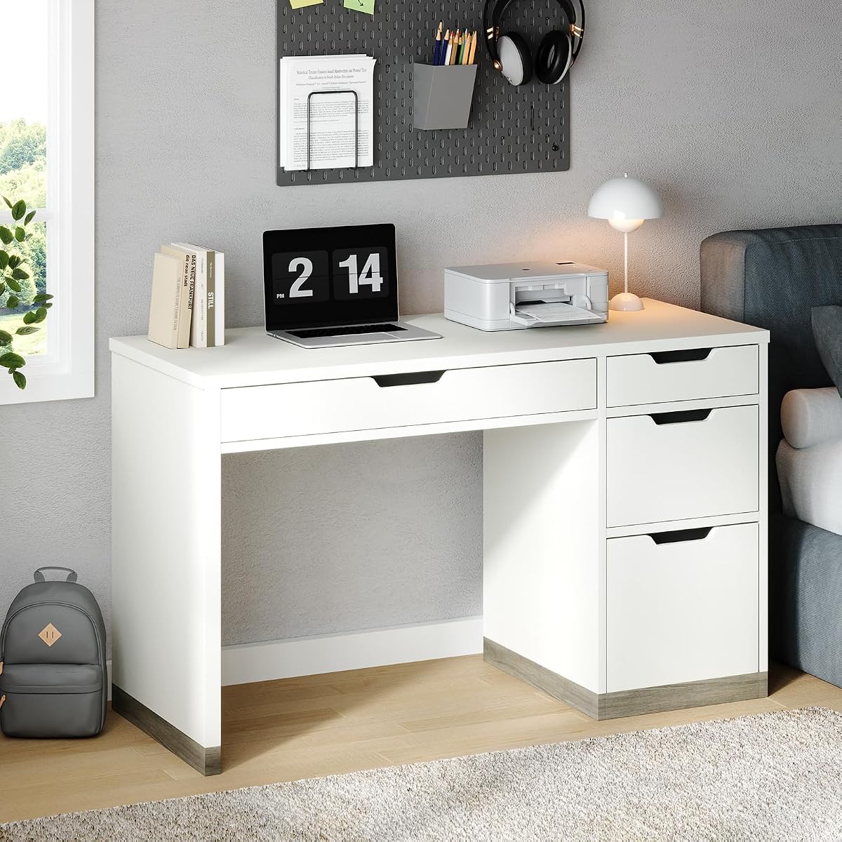 White Desk with 4 Drawers, 52 Inch Computer Desk