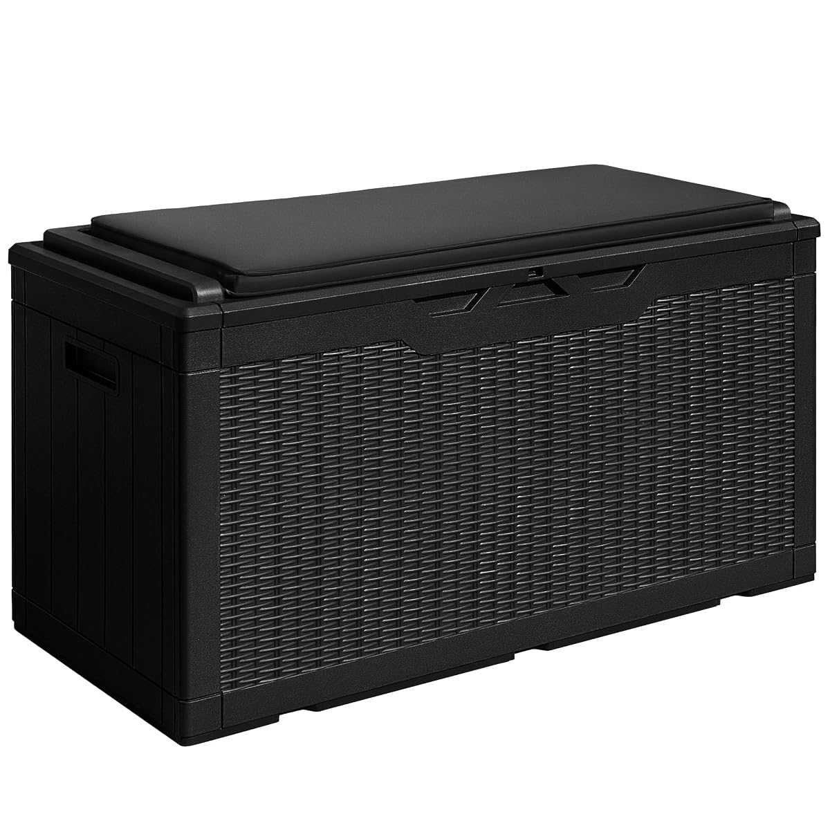 100 Gallon Waterproof Large Resin Deck Box Outdoor Storage Box Indoor Lockable Storage Container with Cushion for Patio Furniture Garden Pool Cushions (Black)