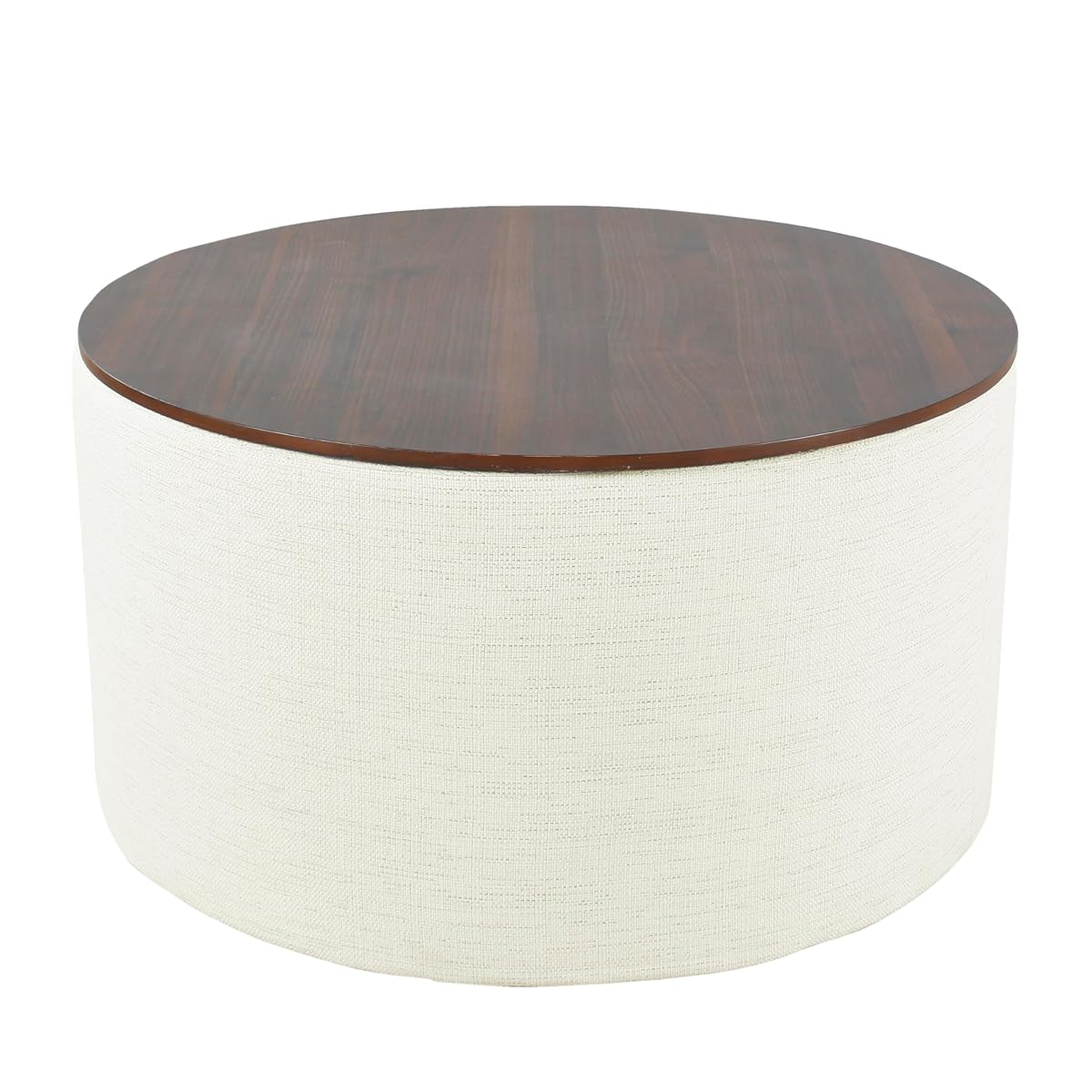 Modern Fabric Storage Ottoman with Wood Top - Stain-Resistant Cream Woven 30 x 30 inch