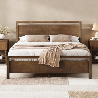 Minimalist Queen Size Solid Wood Bed Frame with Headboard