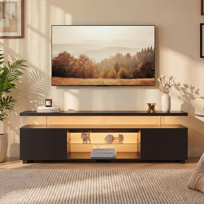TV Stand for 70 Inch TV LED Gaming Entertainment Center Media Storage Console Table with Large Side Cabinet for Living Room Black