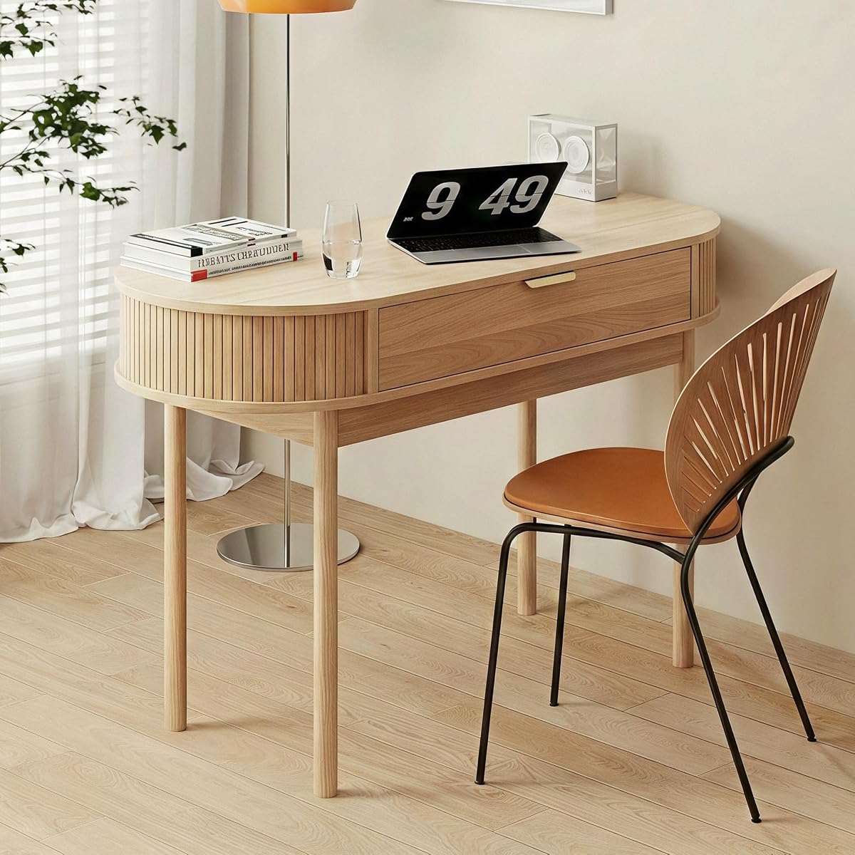 Writing Desk with Drawer, 39" Small Computer Desk with Fluted Design