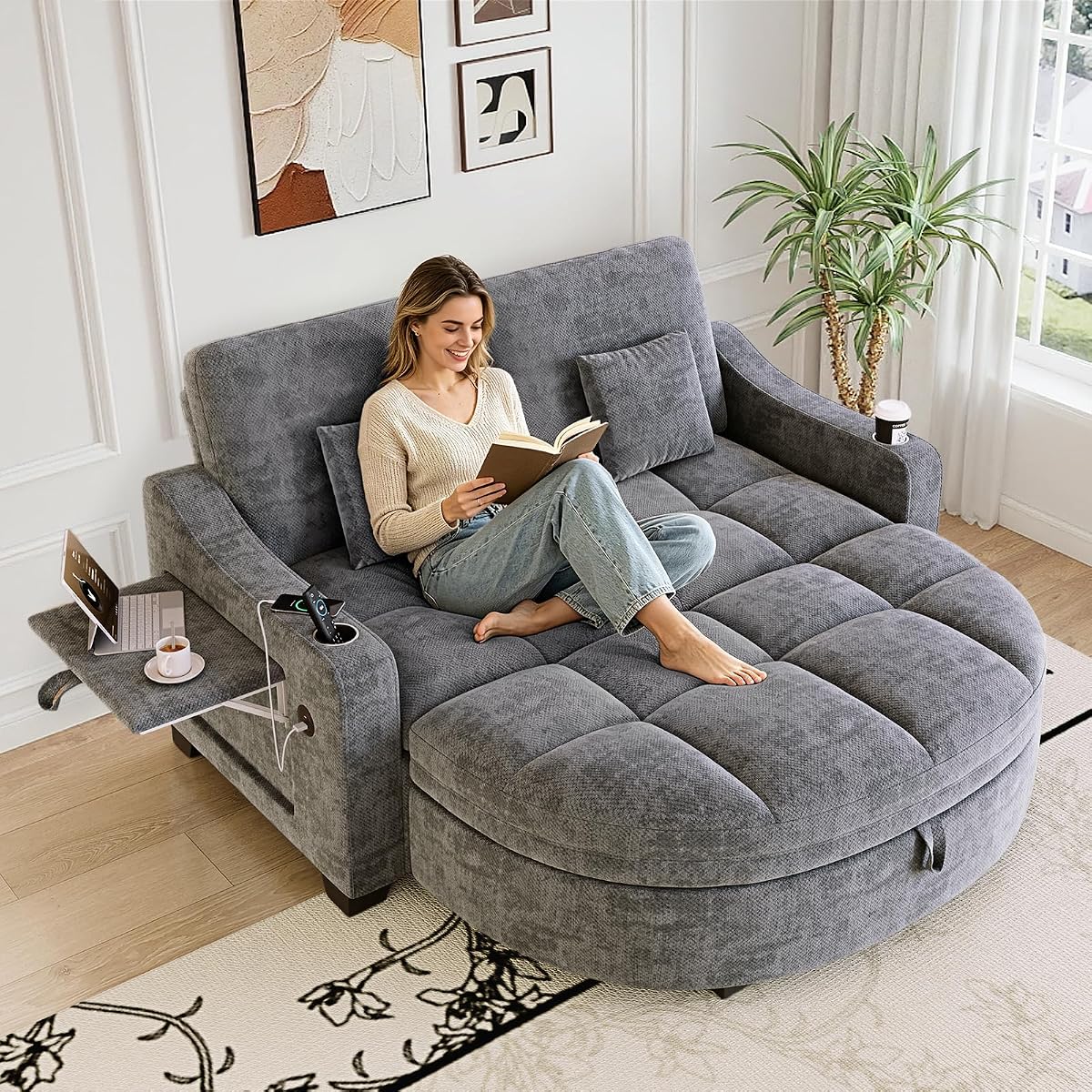 60” Loveseat Chaise Lounge Chair with Ottoman