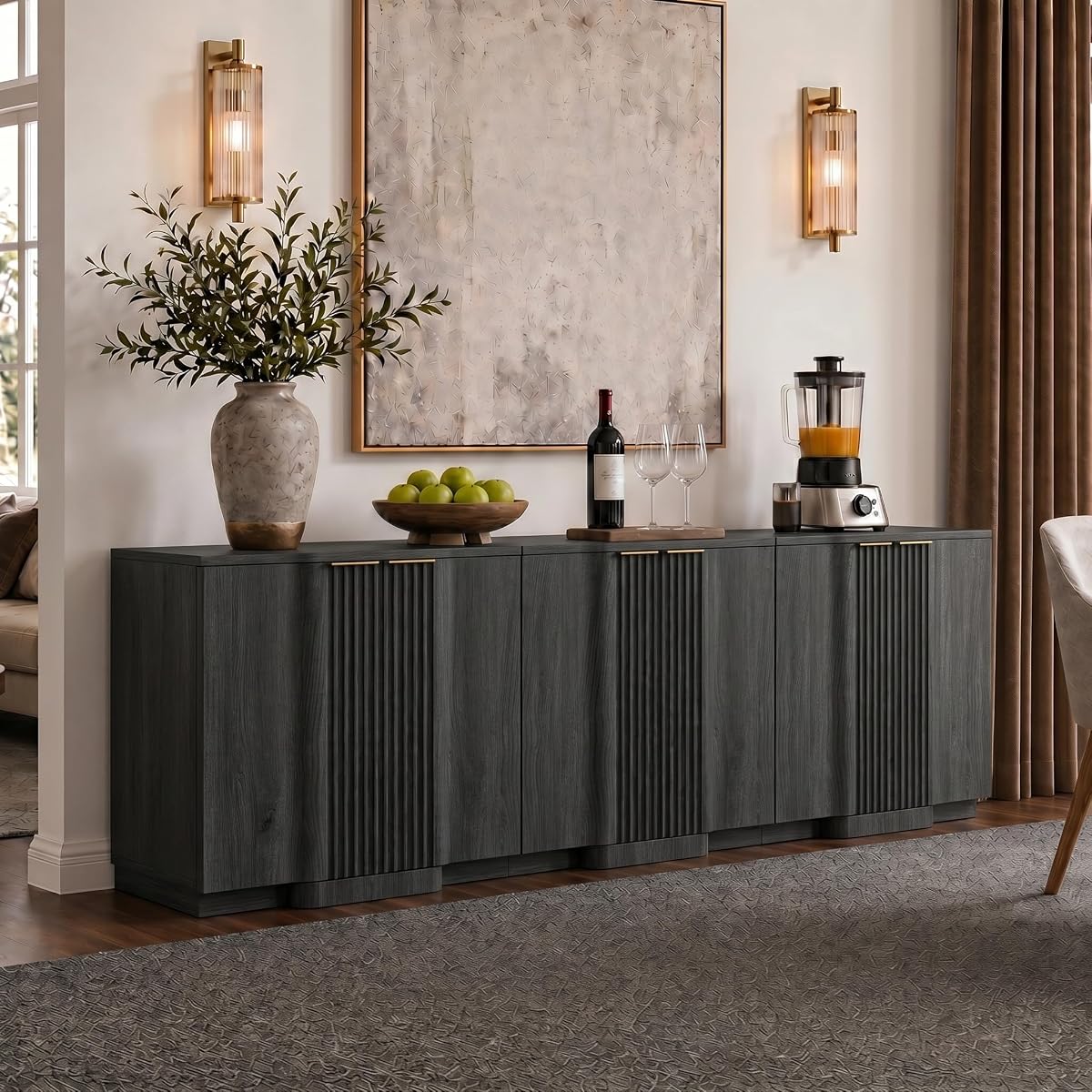 Fluted Buffet Cabinet with Storage, 94.5" Accent Sideboard Credenza