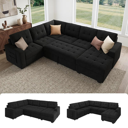 111.4'' Modular Sectional Sleeper Sofa with Pull Out Bed,Black