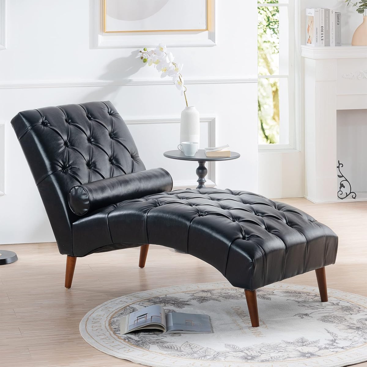 PU Leather Chaise Lounge Chair Indoor, Armless, Black