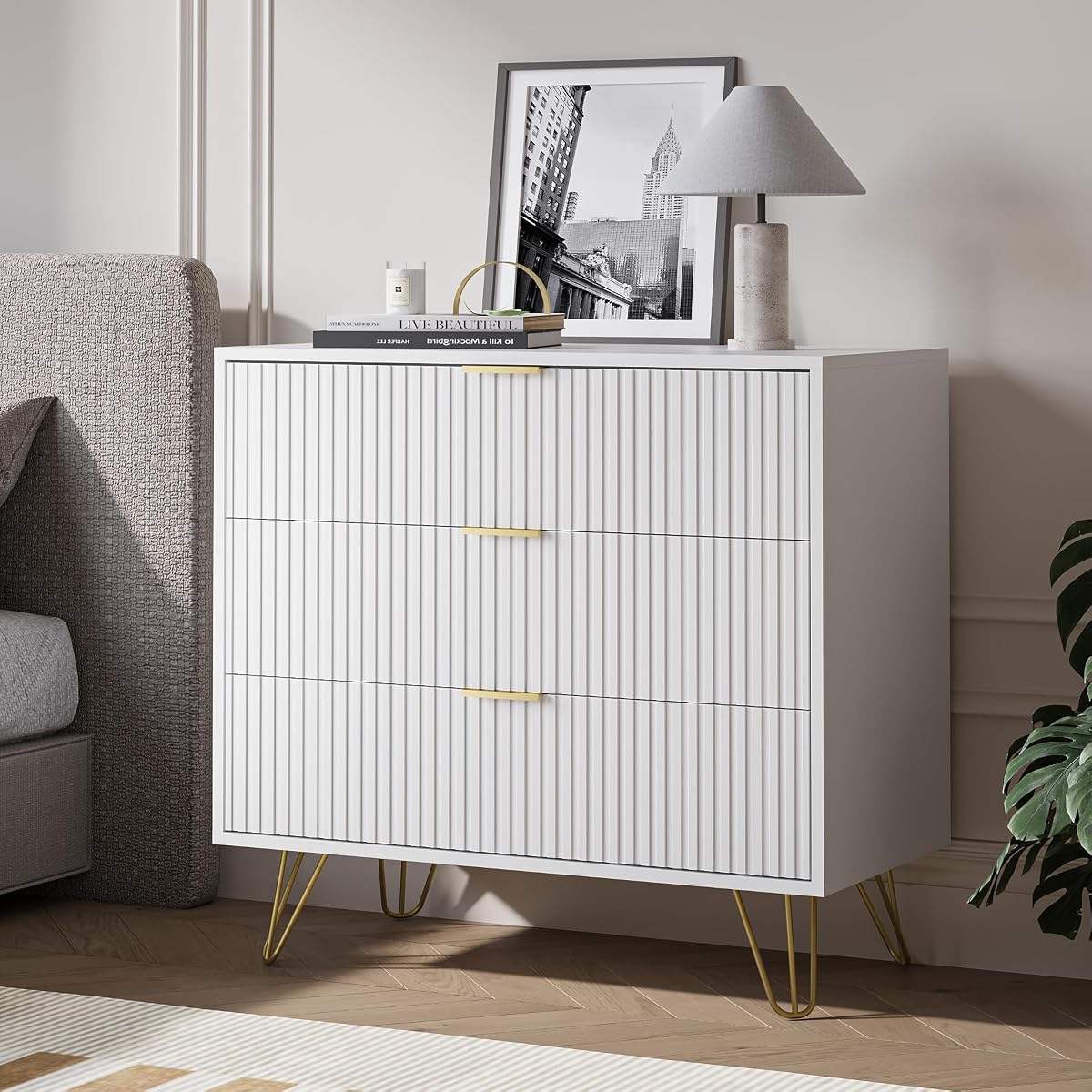 White 3 Drawer Dresser for Bedroom, Modern Closet Dressers Chest of Drawers