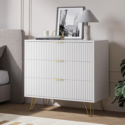White 3 Drawer Dresser for Bedroom, Modern Closet Dressers Chest of Drawers