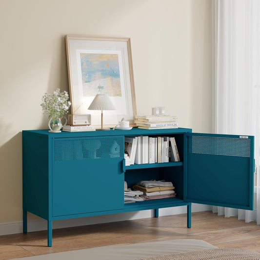 Metal Storage Cabinet with 2 Doors & Adjustable Shelves, Blue