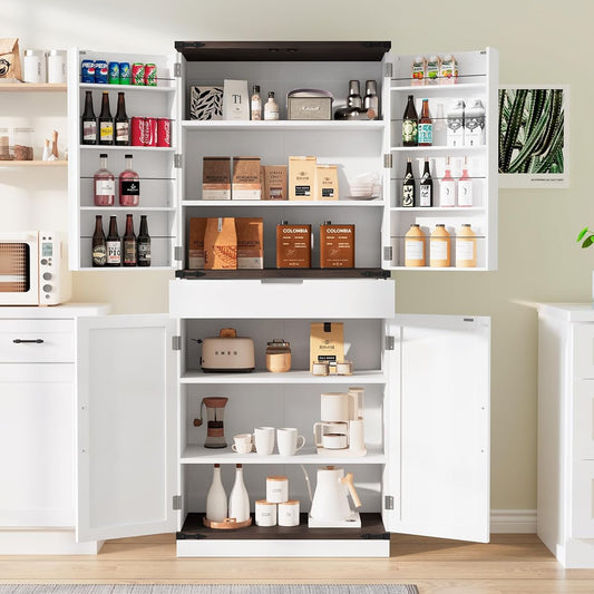 72" Kitchen Pantry Storage Cabinet with Doors and Shelves