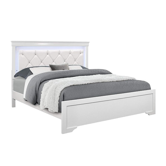 Overstock Global Furniture USA Pompei Metallic White Queen Bed w/LED Light