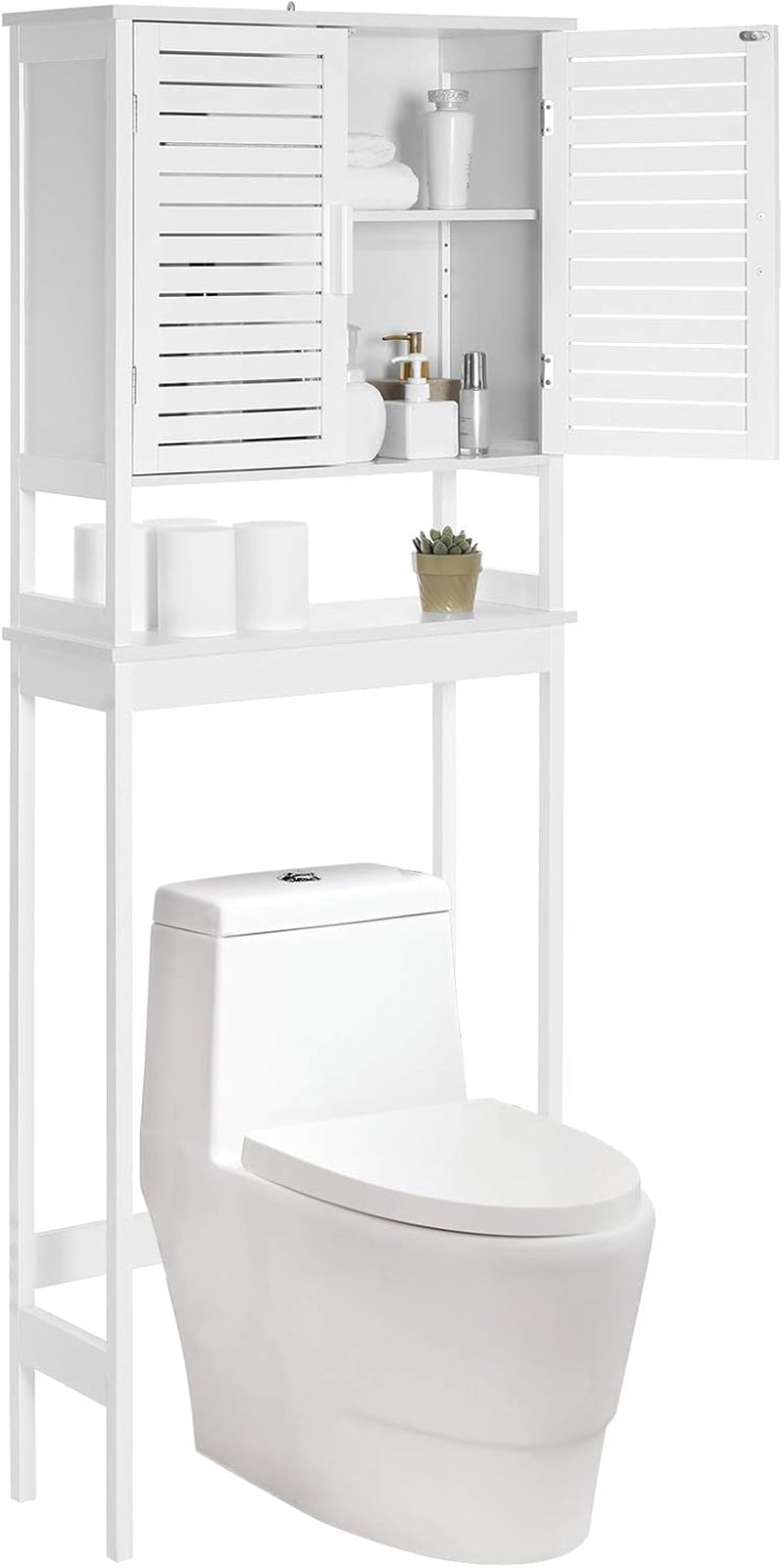 over the Toilet Storage Cabinet, Bathroom Cabinet with Adjustable inside Shelf and Bottom Stabilizer Bar, Space-Saving Toilet Rack, Natural Beige UBTS010N01