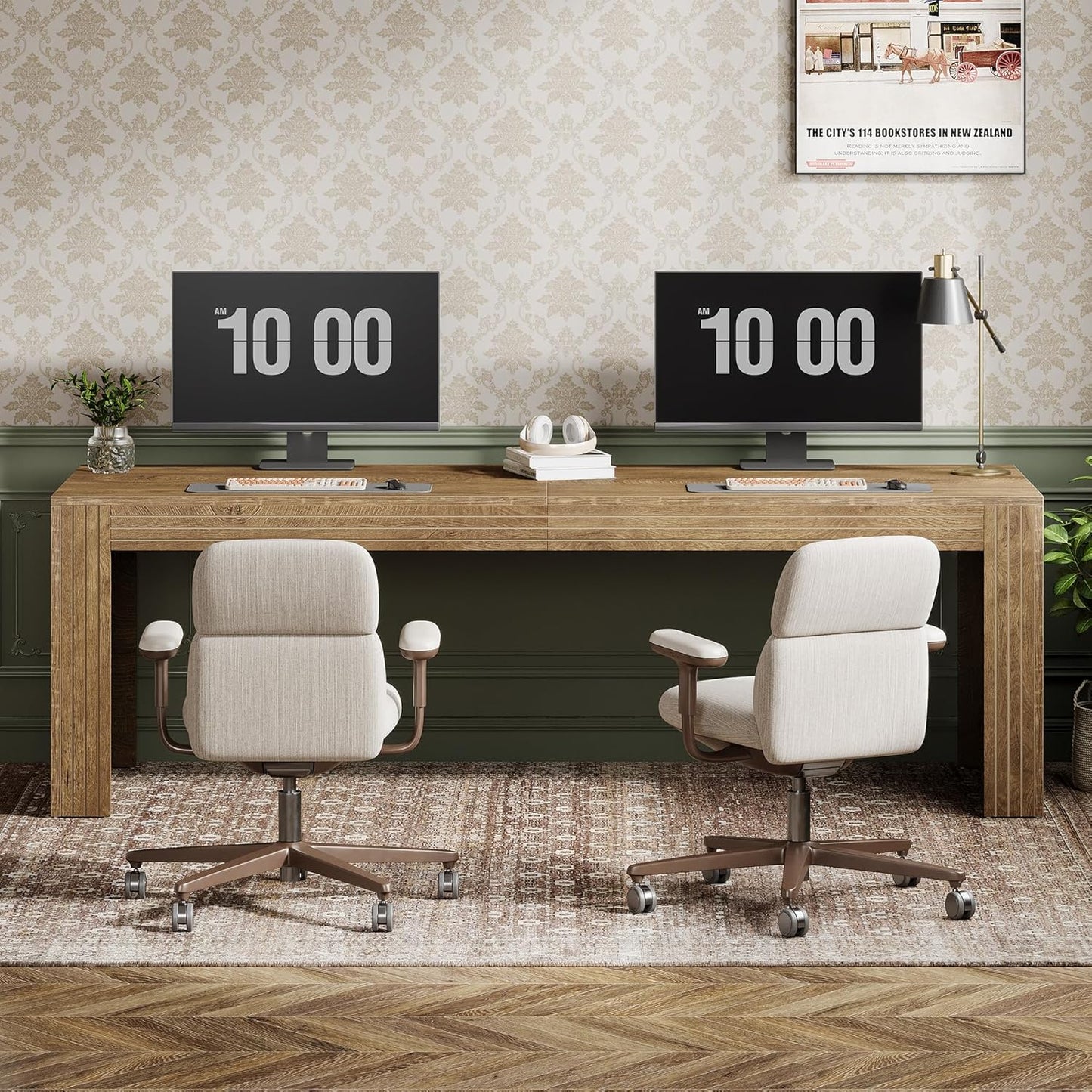 79-Inch Extra Long Desk, Two Person Double Desk for Home Office, Wooden Long Computer Desk Writing Table for Office, Natural Oak