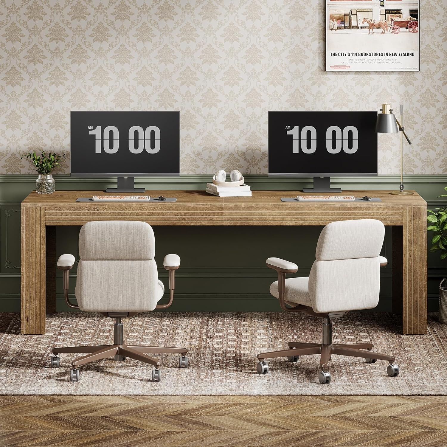 79-Inch Extra Long Desk, Two Person Double Desk for Home Office, Wooden Long Computer Desk Writing Table for Office, Natural Oak
