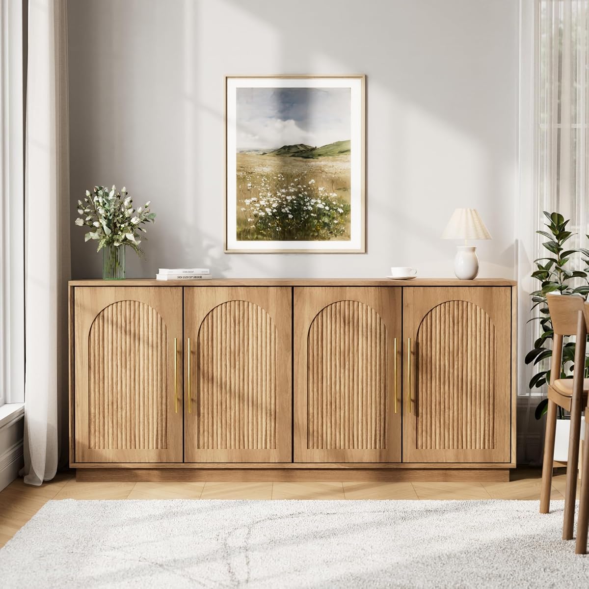 Fluted Sideboard Buffet Cabinet with Storage
