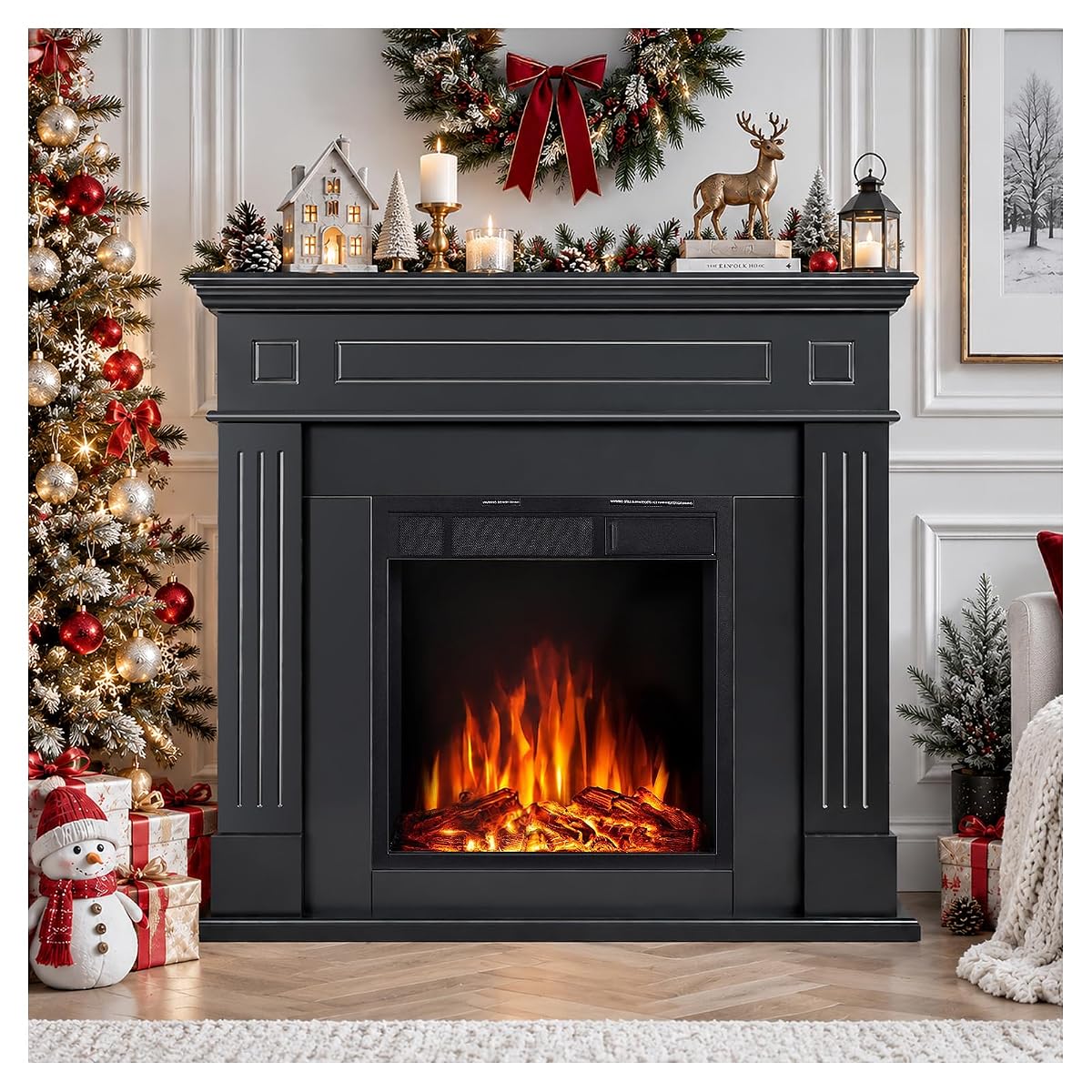 Electric Fireplace with Mantel,Dark Black(43inch)