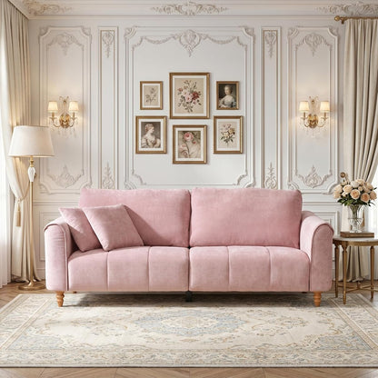 87" Mid Century Modern 3-Seater Sofa for Living Room, Extra Wide Deep Seat Couch, Tufted Upholstered Furniture with Sturdy Wood Frame, Easy Assembly, Pink