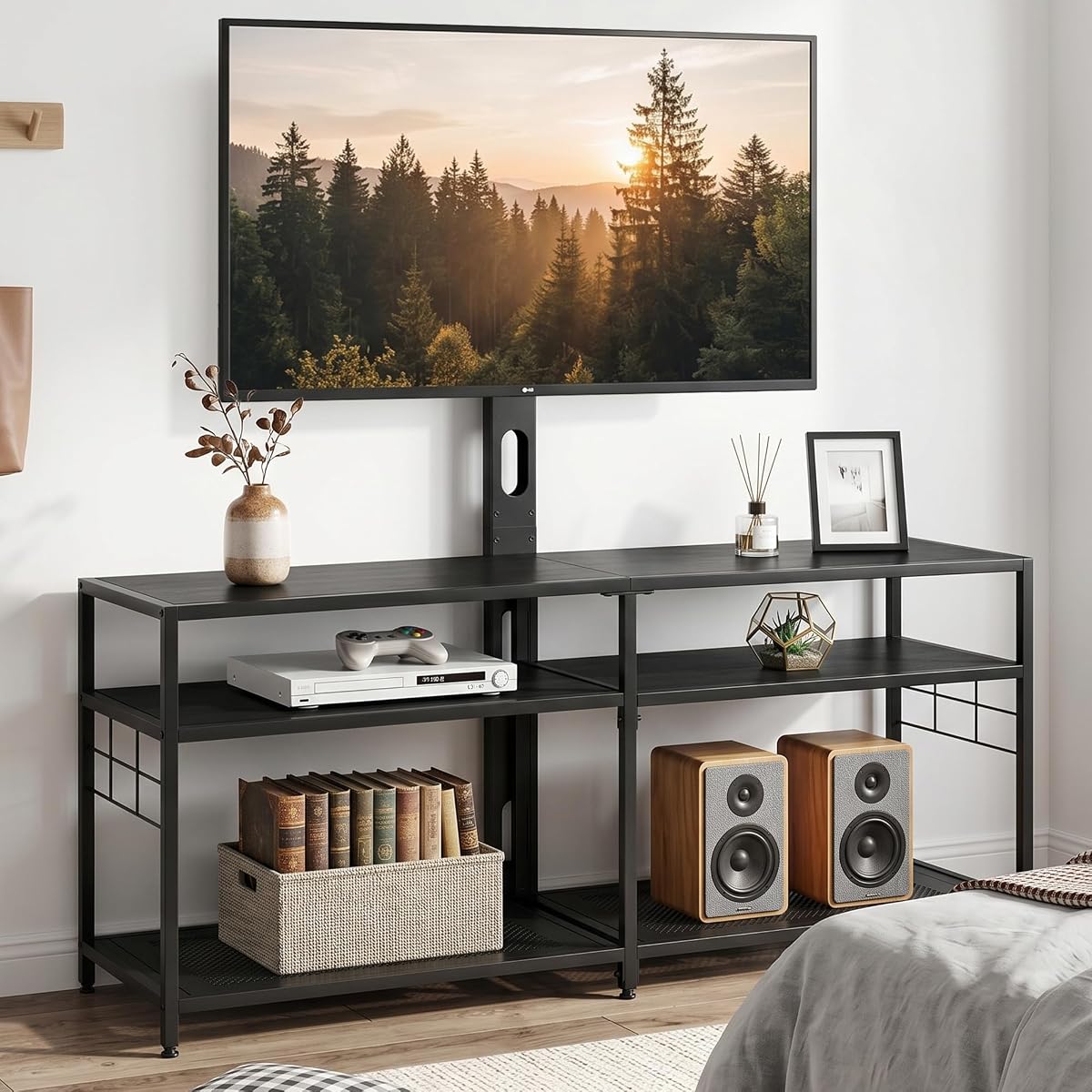 55" TV Stand with Mount, Universal Swivel TV Console for 32-75 inch TVs