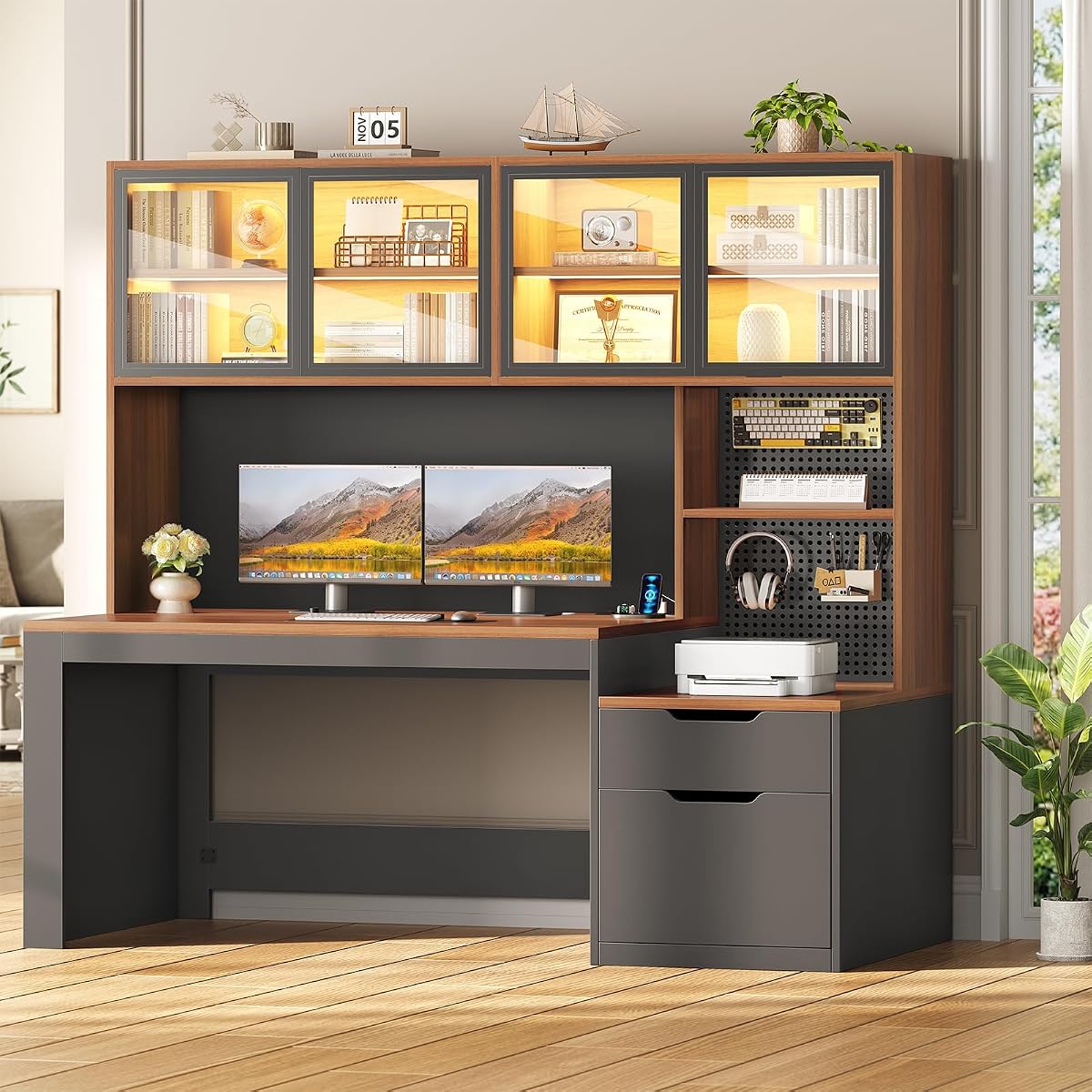 Home Office Desk with Hutch
