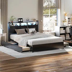 Metal Bed Frame King with 4 Drawers and Storage Headboard, view 2