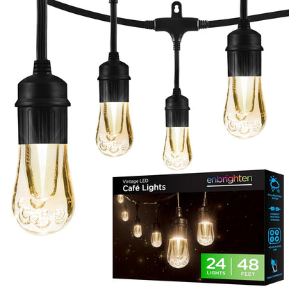 LED Outdoor String Lights 48ft Soft Warm White Patio Lights with Ultra-Durable