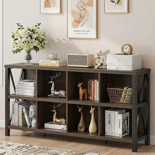 8 Cube Storage Organizer Bookshelf, 62 Inch Wood Horizontal Bookcase