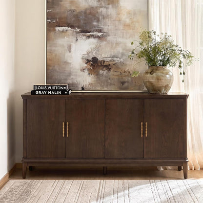 63“ Sideboard Buffet Cabinet with Storage, 4 Doors, Auburn