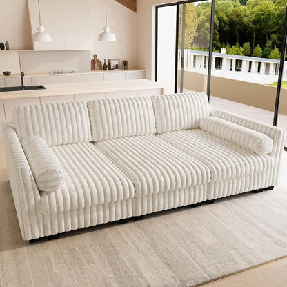 Plush Corduory Sectional Sleeper Sofa with Wide Deep Seat Modular Sectional Cloud Couches for Living Room. Beige Couch