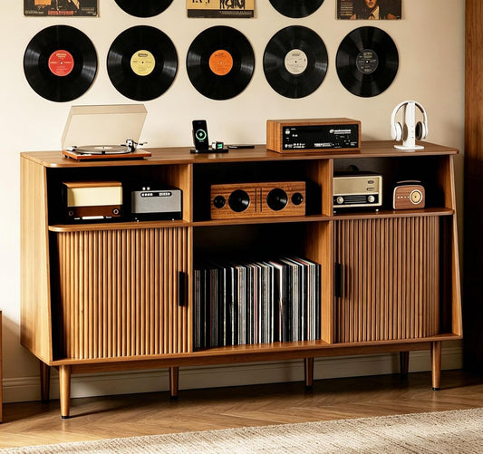 Record Player Stand with Vinyl Storage