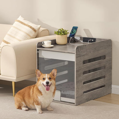Dog Crate Furniture, Flip-Up Hidden Acrylic Door, Charging Station