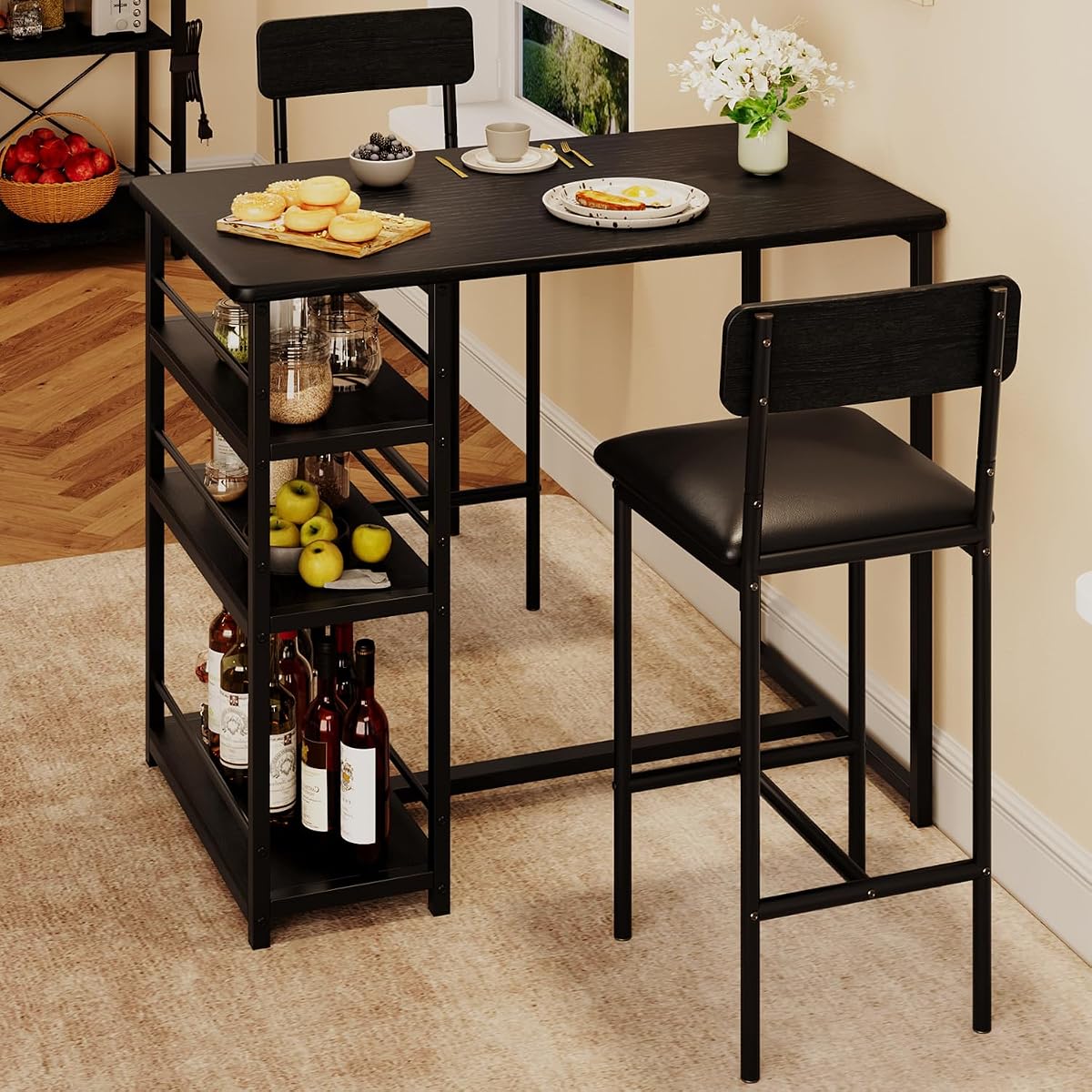 Dining Table Set for 2, Kitchen Table and Chairs for 2 with Upholstered Chairs
