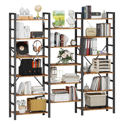 Bookshelves 6 Tiers Triple Wide Industrial Bookshelf, Large Etagere Bookshelf Open Display Shelves with Metal Frame for Living Room Bedroom Home Office